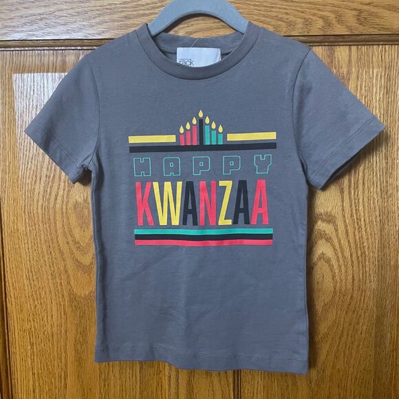 Nordstrom Rack Happy Kwanzaa Tshirt Toddler Size 3 Grey Gray Holiday 100% Cotton - Picture 1 of 5